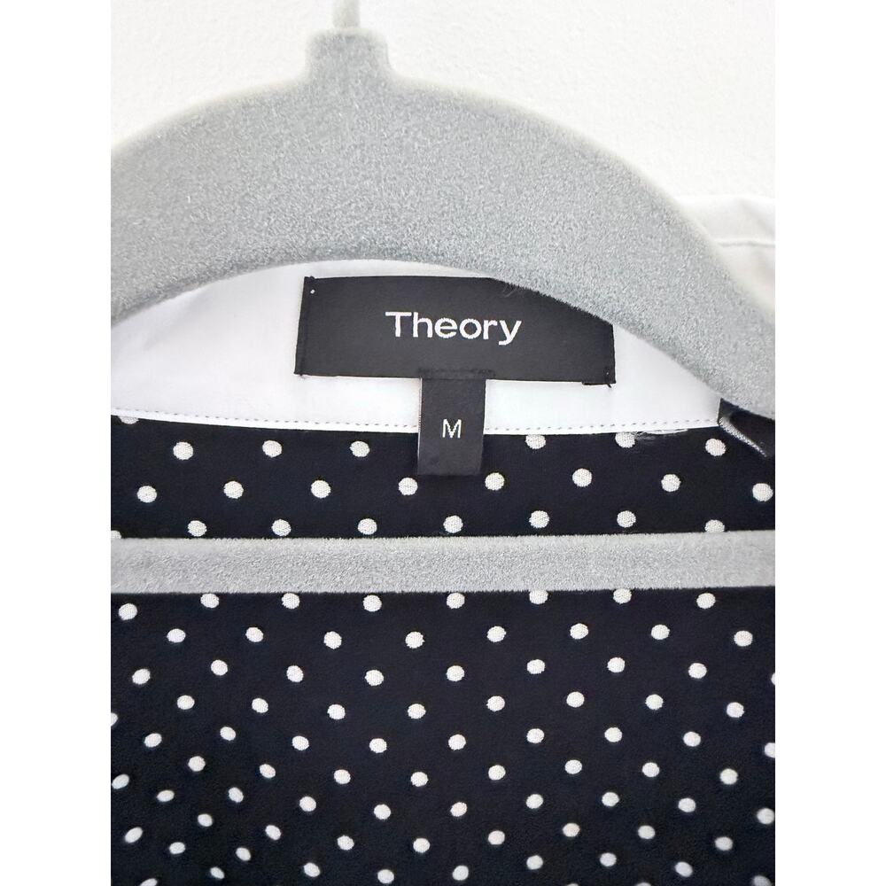 NWT Theory Contrast Straight Shirt in Polka Dot Crepe-Size M - Picture 5 of 8